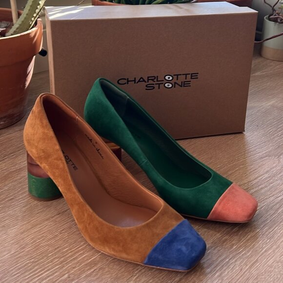 Charlotte Stone Multicolor Suede Heels - Picture 1 of 3